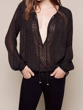 L'Agence Pearl Top Silk Pullover Blouse Size Small Black